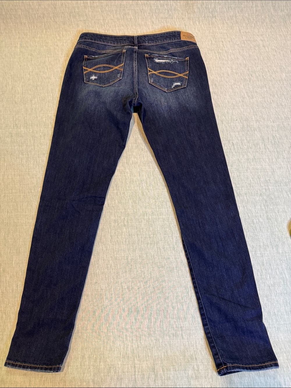 Abercrombie & Fitch Dark Blue Straight Leg Jeans with Gold Floral Embroidery - Picture 8 of 10